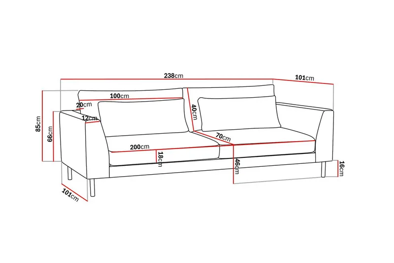 Florenz 3-sits Soffa i Chenille - Ljusgrå - Möbler - Soffa - 3 sits soffa