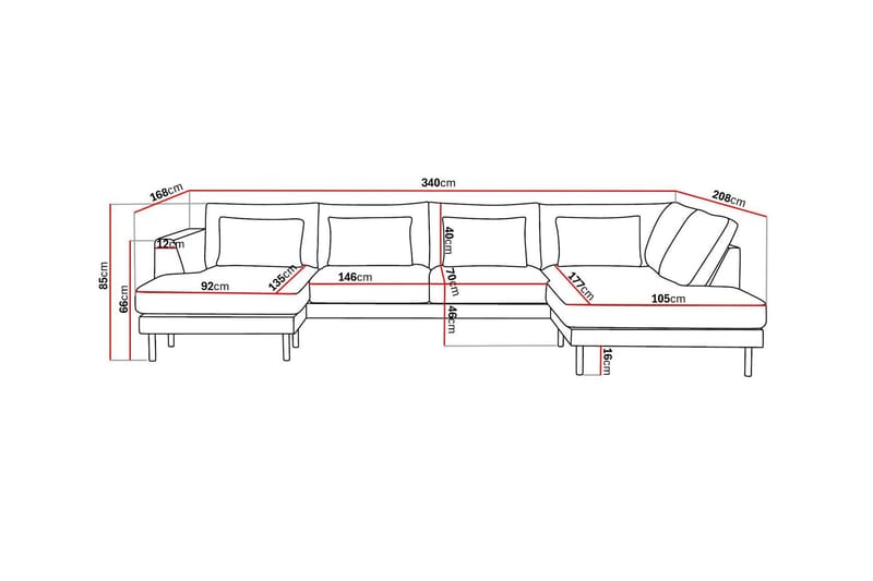 Florenz 4-sits Högervänd U-formad Soffa med Divan och Schäslong i Chenille - Grå / Beige - Möbler - Soffa - U-soffa