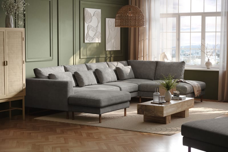 Florenz 4-sits Högervänd U-formad Soffa med Divan och Schäslong i Chenille - Ljusgrå - Möbler - Soffa - U-soffa