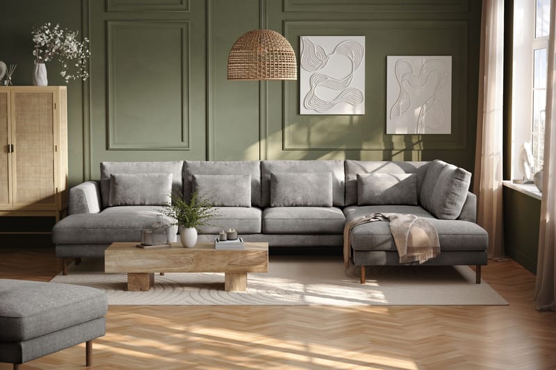 Florenz 4-sits Högervänd U-formad Soffa med Divan och Schäslong i Chenille - Ljusgrå - Möbler - Soffa - U-soffa