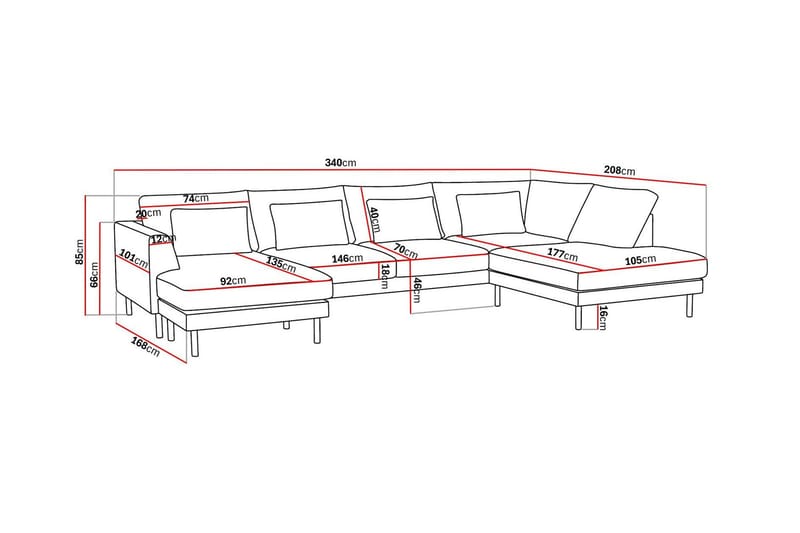 Florenz 4-sits Högervänd U-formad Soffa med Divan och Schäslong i Tyg - Beige - Möbler - Soffa - U-soffa