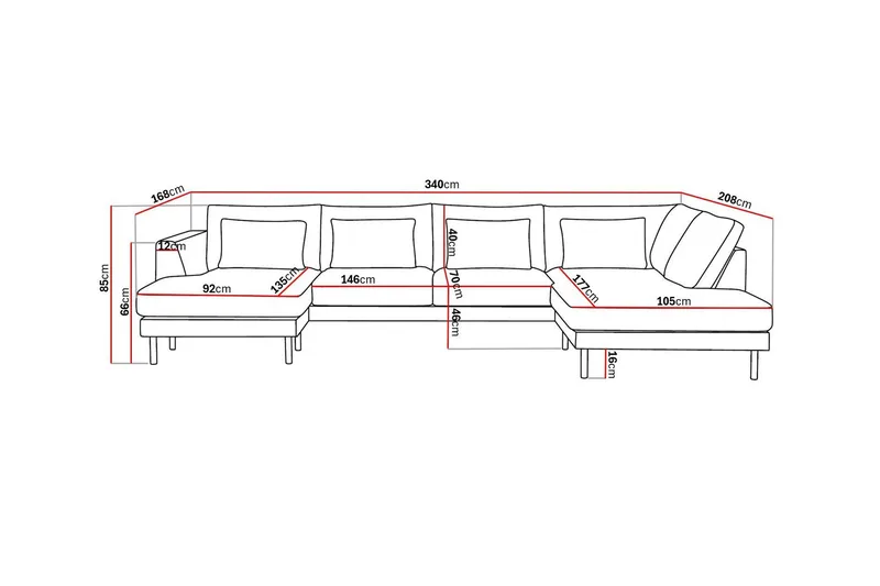 Florenz 4-sits Högervänd U-formad Soffa med Divan och Schäslong i Tyg - Ljusgrå - Möbler - Soffa - U-soffa