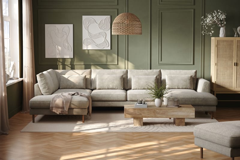 Florenz 4-sits Vänstervänd U-formad Soffa med Divan och Schäslong i Chenille - Grå / Beige - Möbler - Soffa - U-soffa