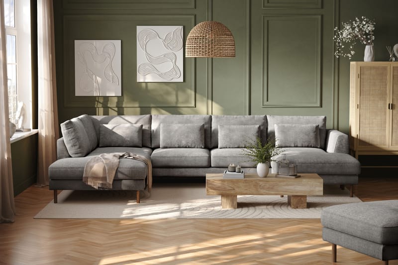 Florenz 4-sits Vänstervänd U-formad Soffa med Divan och Schäslong i Chenille - Ljusgrå - Möbler - Soffa - U-soffa