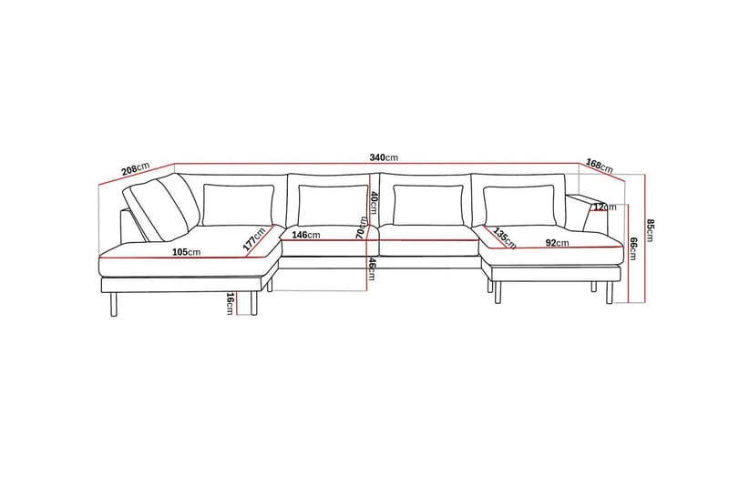 Florenz 4-sits Vänstervänd U-formad Soffa med Divan och Schäslong i Chenille - Ljusgrå - Möbler - Soffa - U-soffa