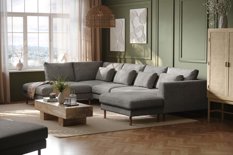 Florenz 4-sits Vänstervänd U-formad Soffa med Divan och Schäslong i Chenille - Ljusgrå - Möbler - Soffa - U-soffa