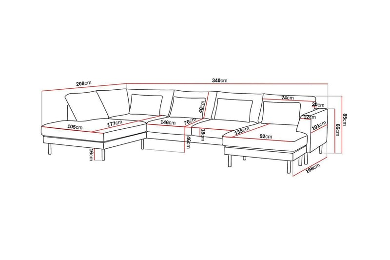 Florenz 4-sits Vänstervänd U-formad Soffa med Divan och Schäslong i Chenille - Ljusgrå - Möbler - Soffa - U-soffa