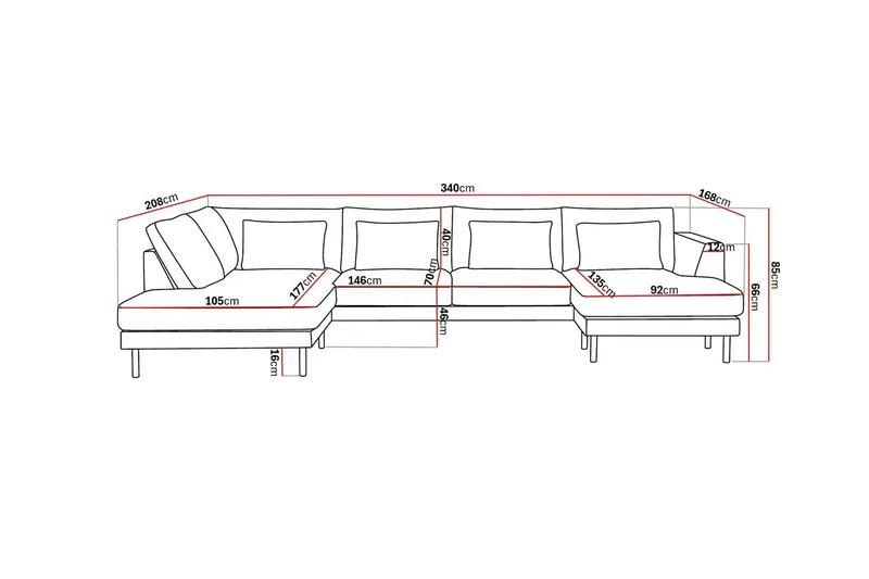 Florenz 4-sits Vänstervänd U-formad Soffa med Divan och Schäslong i Tyg - Beige - Möbler - Soffa - U-soffa
