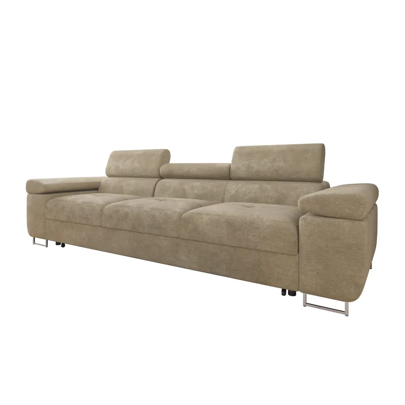Gabina 3-sits Bäddsoffa med Justerbara Nackstöd i Tyg, Beige