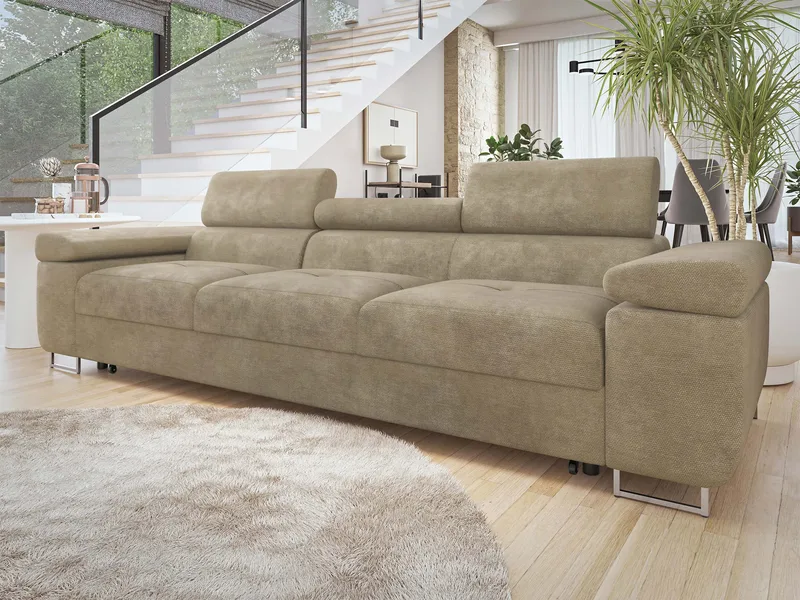 Gabina 3-sits Bäddsoffa med Justerbara Nackstöd i Tyg - Beige - Möbler - Soffa - Bäddsoffa