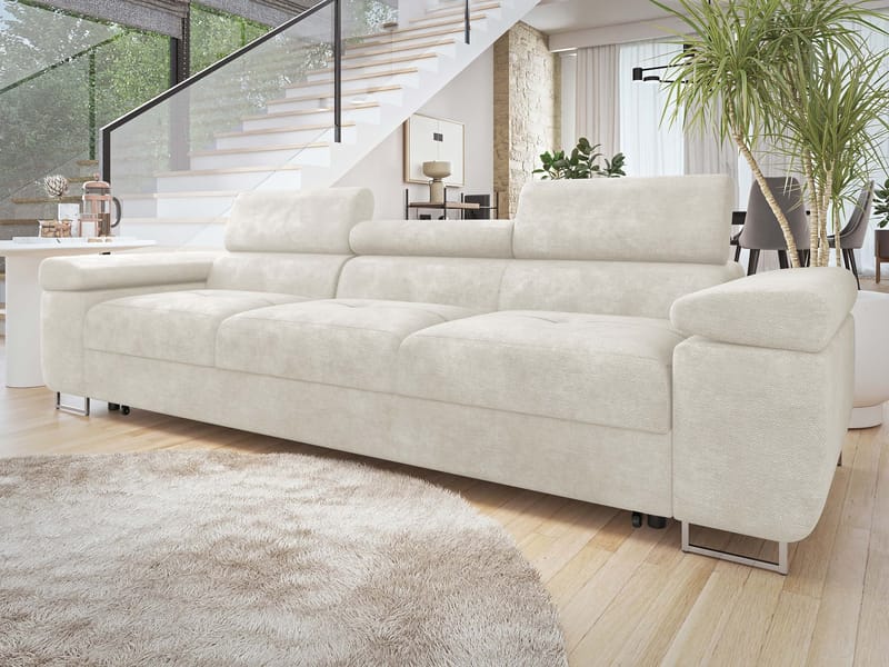 Gabina 3-sits Bäddsoffa med Justerbara Nackstöd i Tyg - Benvit - Möbler - Soffa - B äddsoffa