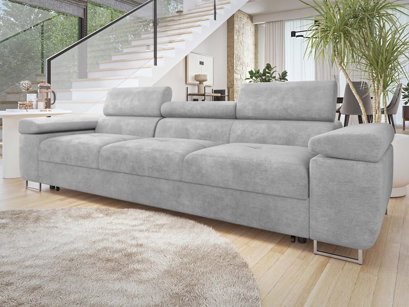 Gabina 3-sits Bäddsoffa med Justerbara Nackstöd i Tyg - Grå - Möbler - Soffa - Bäddsoffa