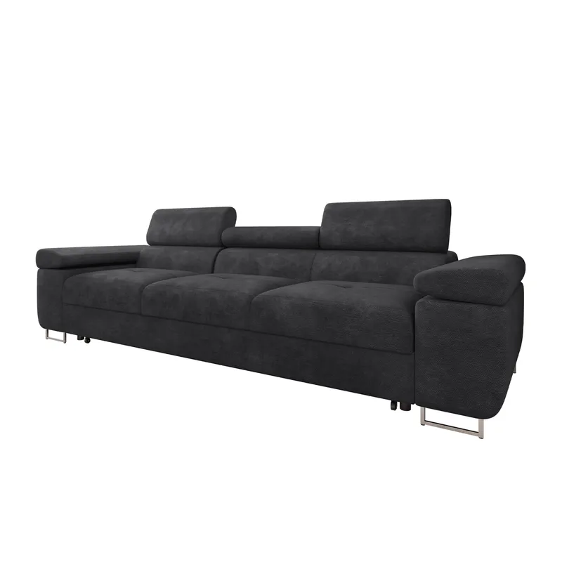 Gabina 3-sits Bäddsoffa med Justerbara Nackstöd i Tyg, Svart