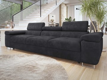 Gabina 3-sits Soffa med Justerbara Nackstöd i Tyg - Svart - Möbler - Soffa - 3 sits soffa