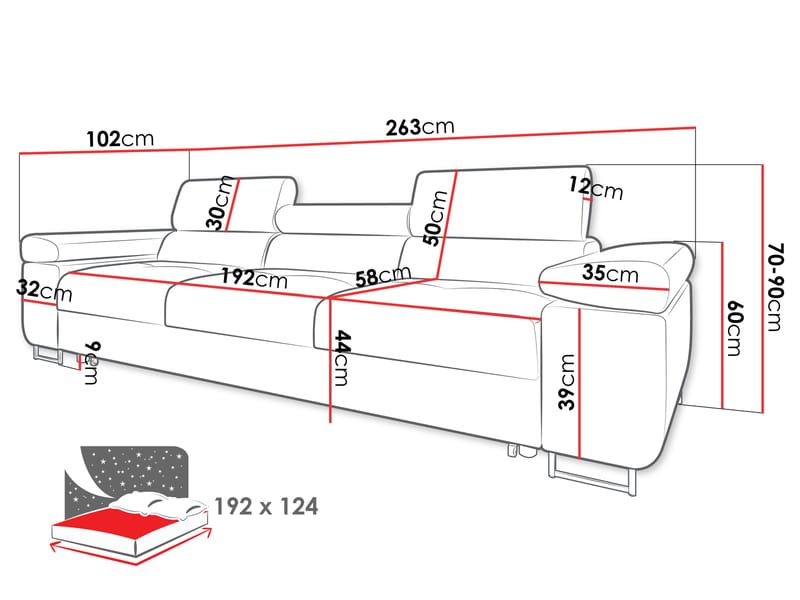 Gabina 3-sits Soffa - svart - Möbler - Soffa - Bäddsoffa