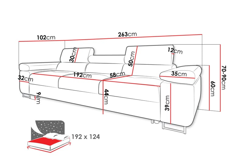 Gabina Bäddsoffa 3-sits i Manchester - Rosa - Möbler - Soffa - Bäddsoffa