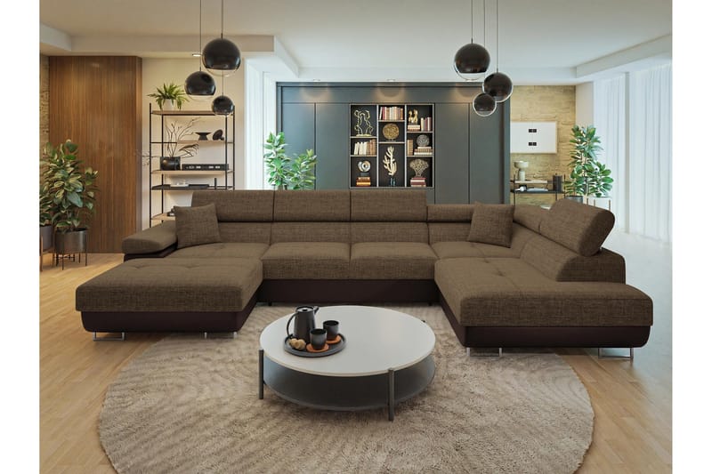 Gabina Soffa med Divan och Schäslong 4-sits - Brun - Möbler - Soffa - Skinnsoffor