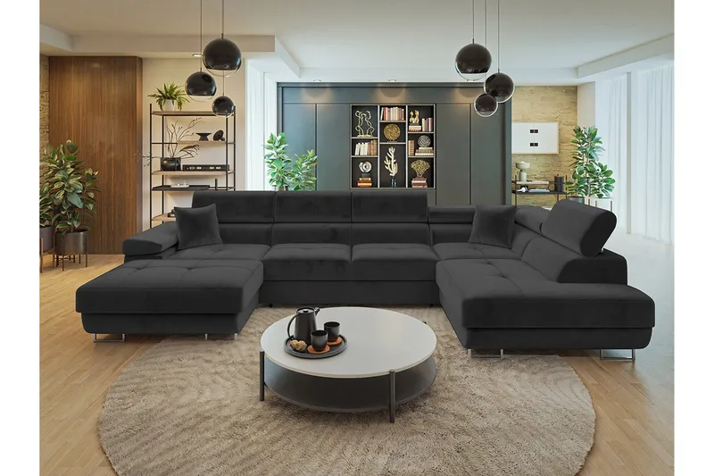 Gabina Soffa med Divan och Schäslong 4-sits - Svart - Möbler - Soffa - U-soffa