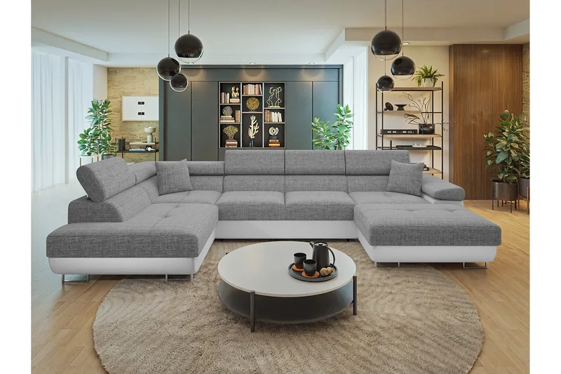 Gabina Soffa med Divan och Schäslong 4-sits - Vit/Grå - Möbler - Soffa - Skinnsoffor