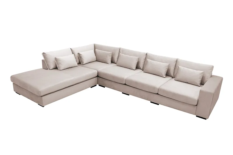 Grande 5-sits Soffa med Schäslong Vänster - Beige Sammet - Möbler - Soffa - Divansoffor & schäslongsoffa