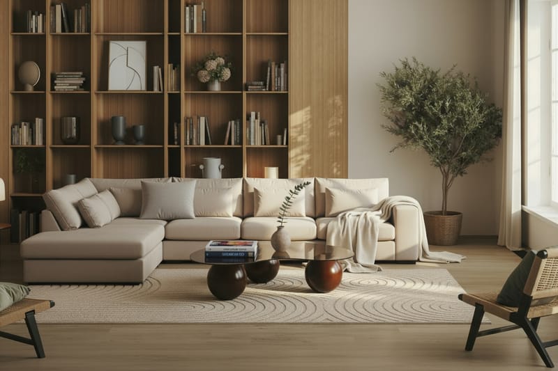 Grande 5-sits Soffa med Schäslong Vänster - Beige Sammet - Möbler - Soffa - Divansoffor & schäslongsoffa
