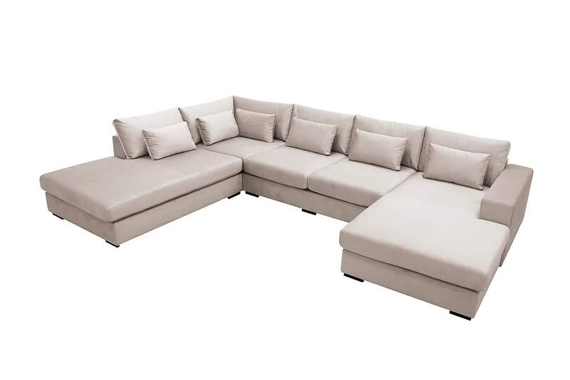 Grande 5-sits U-Soffa med Divan Höger - Beige Sammet - Möbler - Soffa - U-soffa