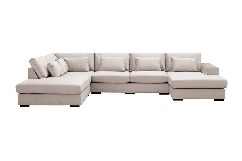 Grande 5-sits U-Soffa med Divan Höger - Beige Sammet - Möbler - Soffa - U-soffa