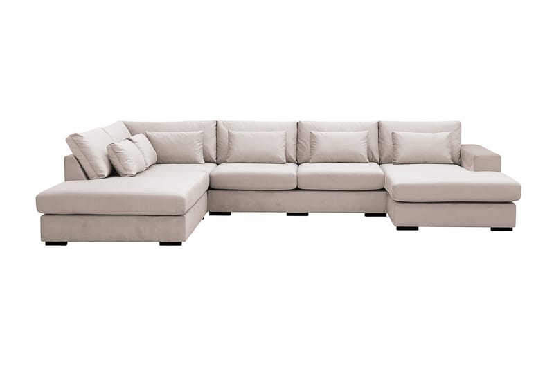 Grande 5-sits U-Soffa med Divan Höger, Beige Sammet