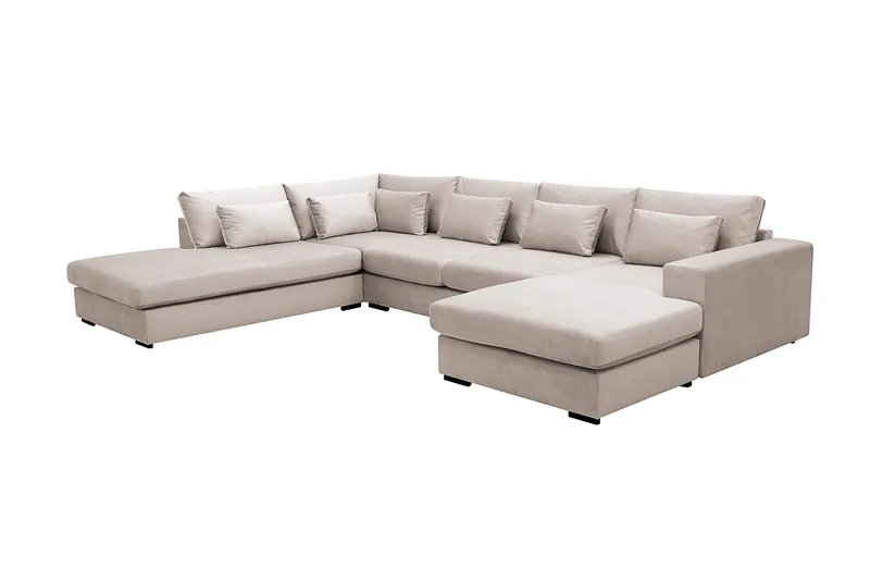 Grande 5-sits U-Soffa med Divan Höger - Beige Sammet - Möbler - Soffa - U-soffa