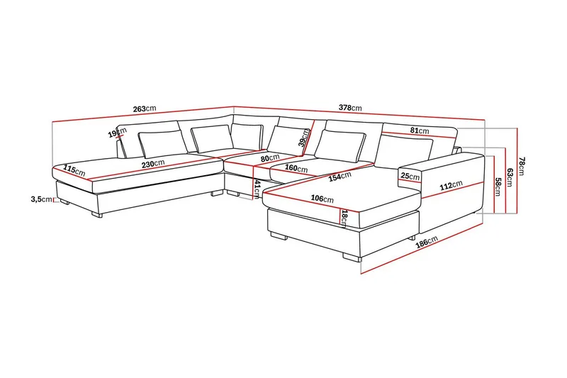 Grande 5-sits U-Soffa med Divan Höger - Mörkgrå Sammet - Möbler - Soffa - U-soffa