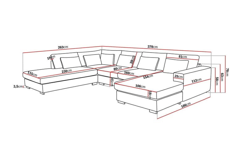 Grande 5-sits U-Soffa med Divan Höger - Mörkgrå Sammet - Möbler - Soffa - U-soffa