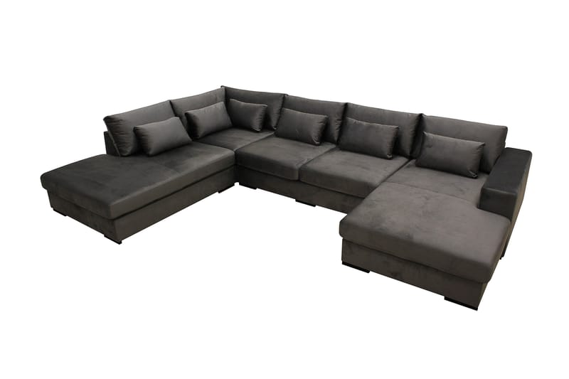 Grande 5-sits U-Soffa med Divan Höger - Mörkgrå Sammet - Möbler - Soffa - U-soffa