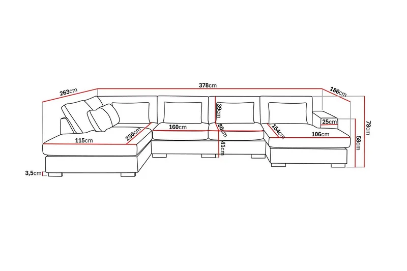 Grande 5-sits U-Soffa med Divan Höger - Mörkgrå Sammet - Möbler - Soffa - U-soffa