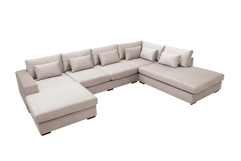Grande 5-sits U-Soffa med Divan Vänster - Beige Sammet - Möbler - Soffa - U-soffa