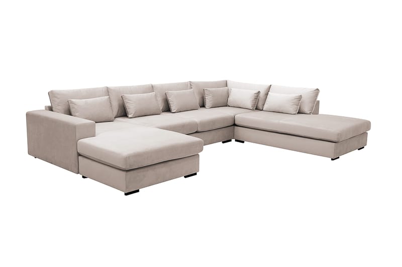 Grande 5-sits U-Soffa med Divan Vänster - Beige Sammet - Möbler - Soffa - U-soffa