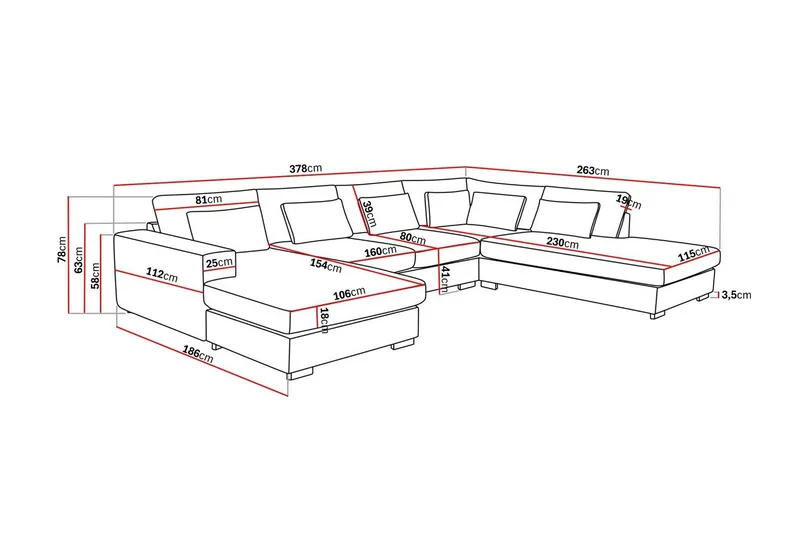 Grande 5-sits U-Soffa med Divan Vänster - Mörkgrå Sammet - Möbler - Soffa - U-soffa