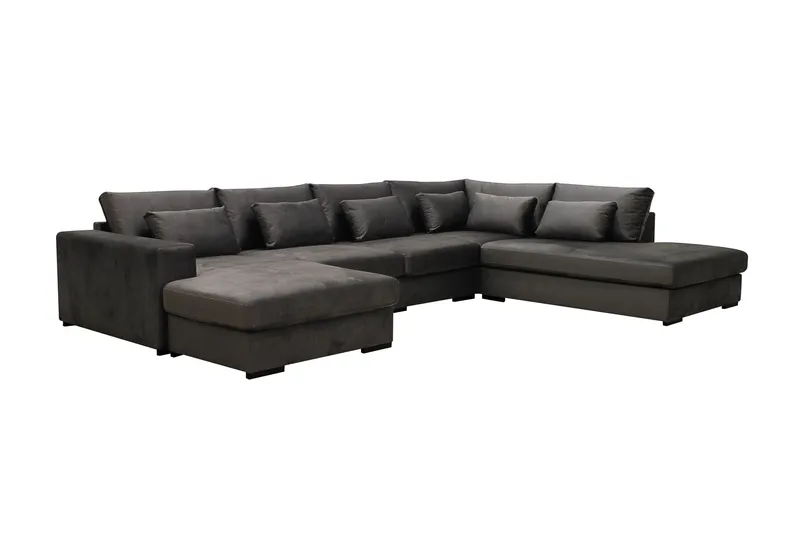 Grande 5-sits U-Soffa med Divan Vänster - Mörkgrå Sammet - Möbler - Soffa - U-soffa