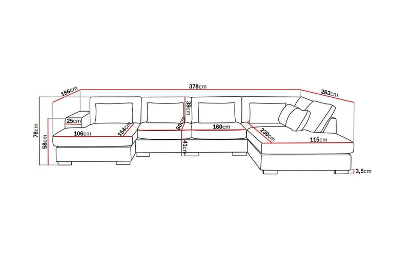 Grande 5-sits U-Soffa med Divan Vänster - Mörkgrå Sammet - Möbler - Soffa - U-soffa