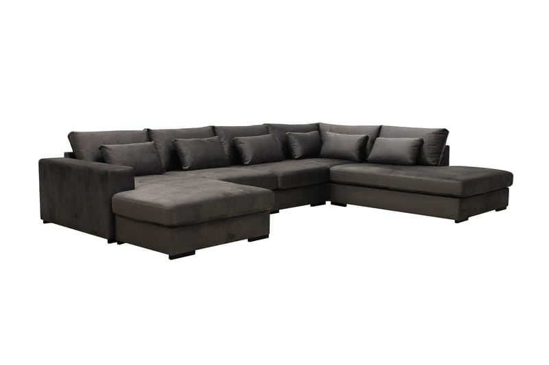 Grande 5-sits U-Soffa med Divan Vänster - Mörkgrå Sammet - Möbler - Soffa - U-soffa