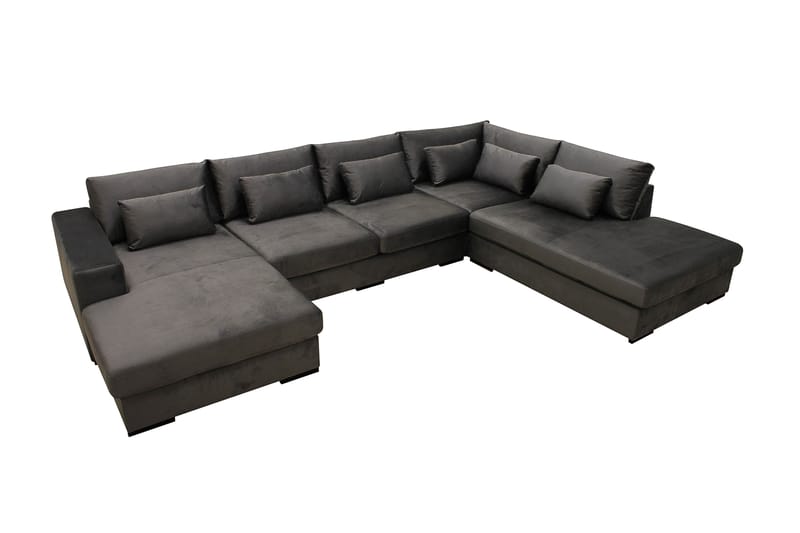 Grande 5-sits U-Soffa med Divan Vänster - Mörkgrå Sammet - Möbler - Soffa - U-soffa