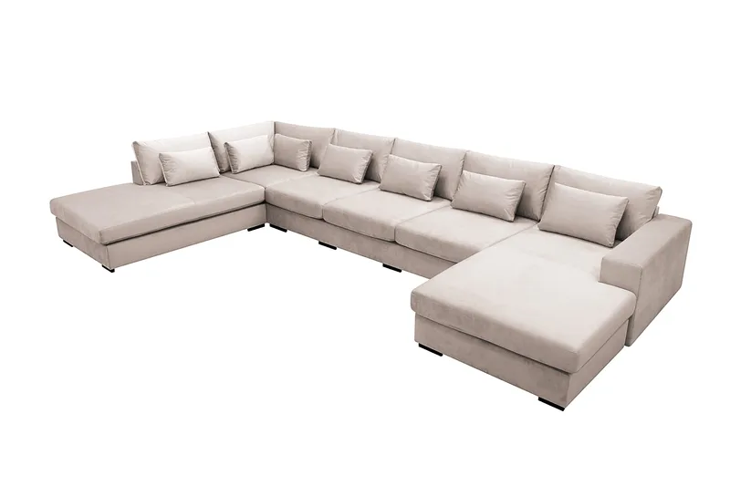 Grande 6-sits U-Soffa med Divan Höger - Beige Sammet - Möbler - Soffa - U-soffa