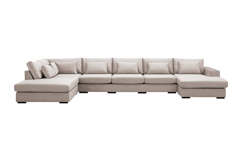 Grande 6-sits U-Soffa med Divan Höger - Beige Sammet - Möbler - Soffa - U-soffa