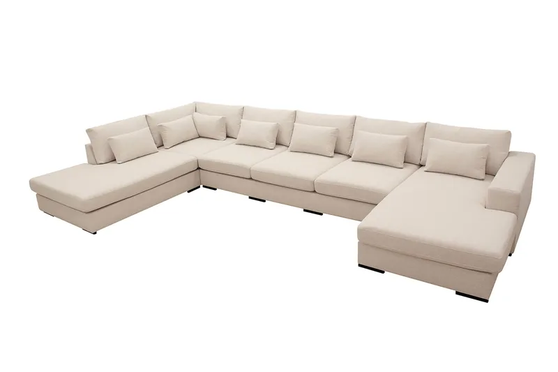 Grande 6-sits U-Soffa med Divan Höger - Beige Tyg - Möbler - Soffa - U-soffa