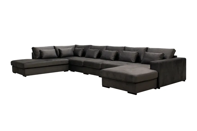 Grande 6-sits U-Soffa med Divan Höger - Mörkgrå Sammet - Möbler - Soffa - U-soffa