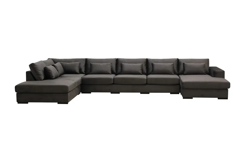 Grande 6-sits U-Soffa med Divan Höger - Mörkgrå Sammet - Möbler - Soffa - U-soffa