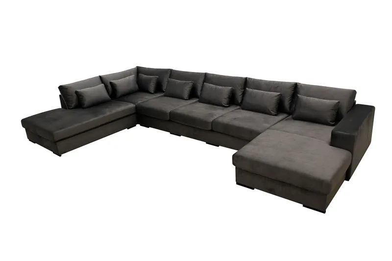Grande 6-sits U-Soffa med Divan Höger - Mörkgrå Sammet - Möbler - Soffa - U-soffa
