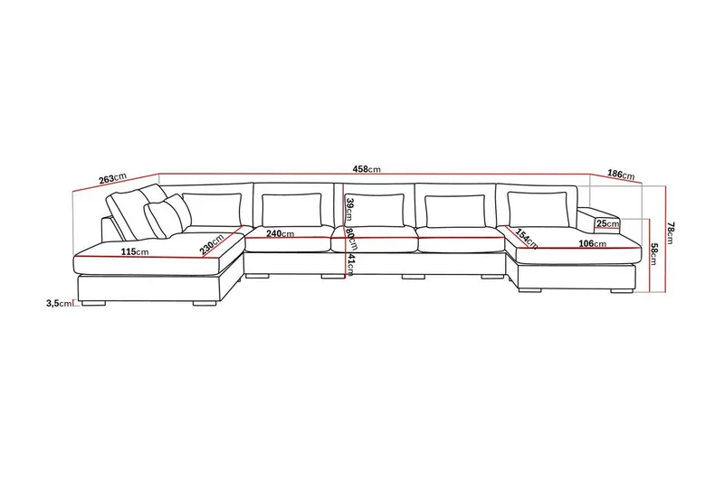 Grande 6-sits U-Soffa med Divan Höger - Mörkgrå Sammet - Möbler - Soffa - U-soffa