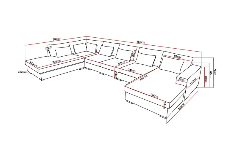Grande 6-sits U-Soffa med Divan Höger - Mörkgrå Sammet - Möbler - Soffa - U-soffa
