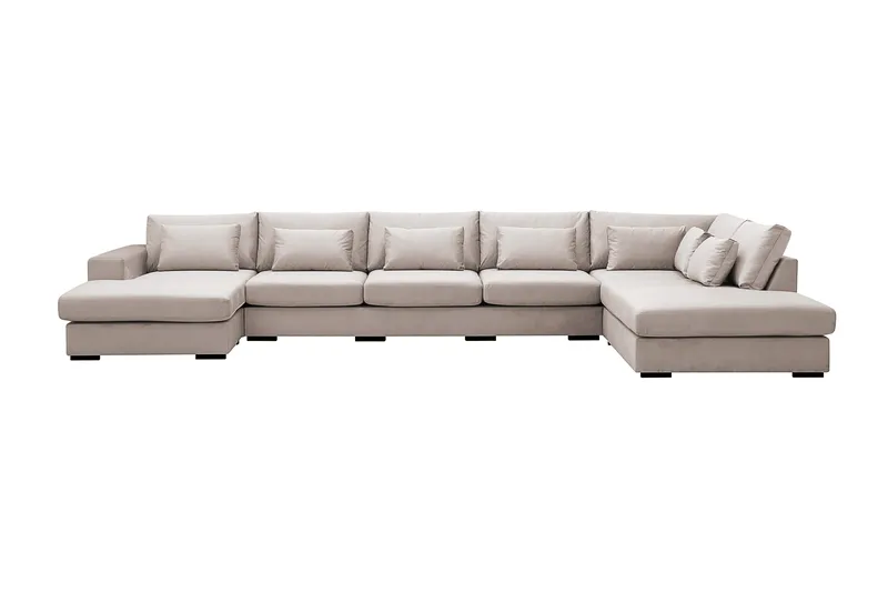 Grande 6-sits U-Soffa med Divan Vänster - Beige Sammet - Möbler - Soffa - U-soffa