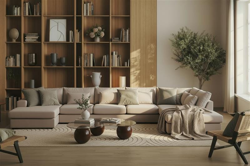 Grande 6-sits U-Soffa med Divan Vänster - Beige Sammet - Möbler - Soffa - U-soffa